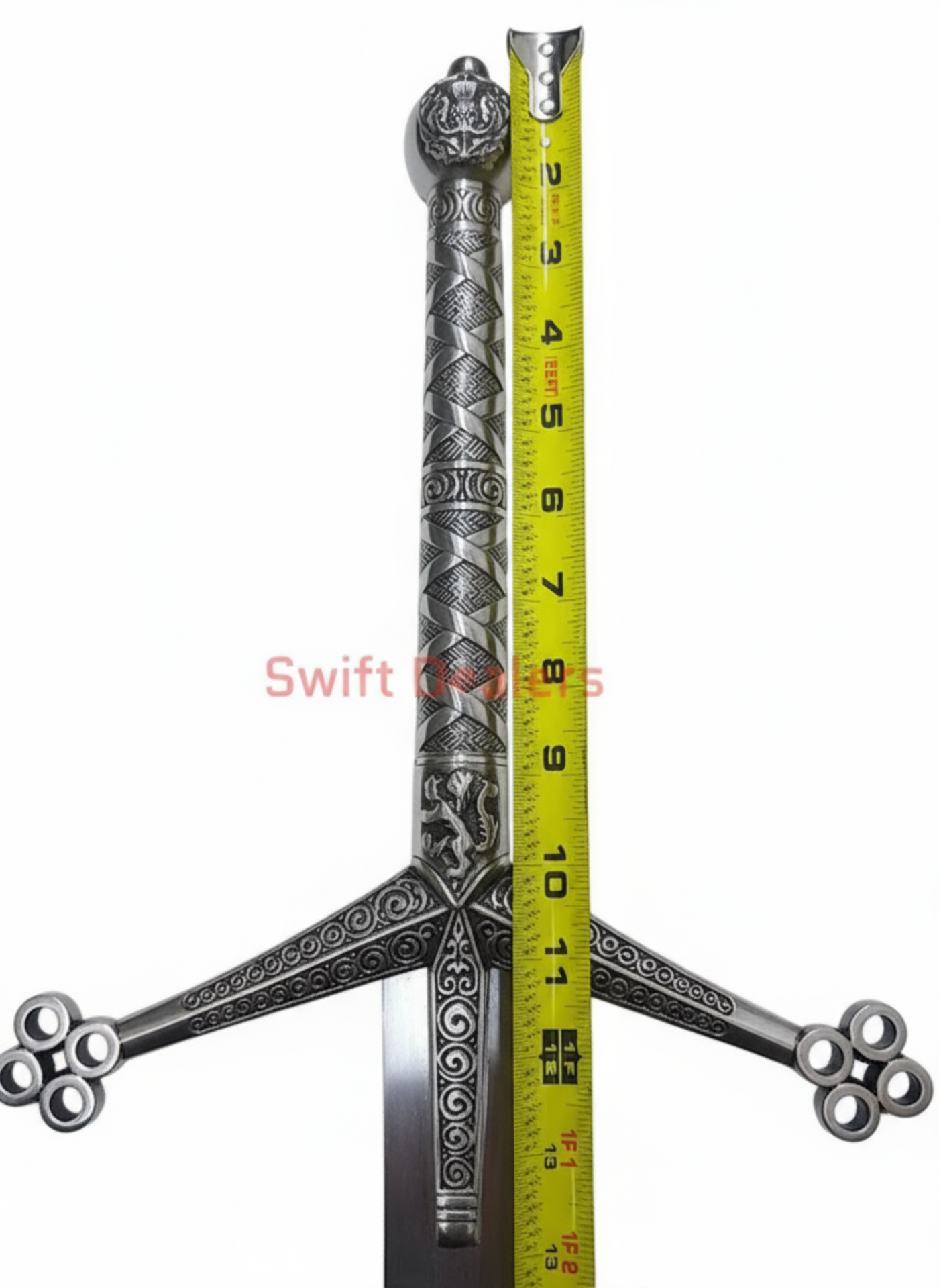 Handmade Claymore Cosplay Sword 44” Silver Medieval Greatsword Prop with Faux Leather Sheath | Display Sword Replica