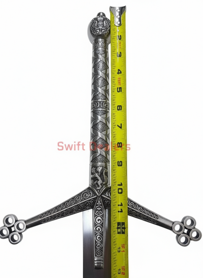 Handmade Claymore Cosplay Sword 44” Silver Medieval Greatsword Prop with Faux Leather Sheath | Display Sword Replica
