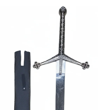 Handmade Claymore Cosplay Sword 44” Silver Medieval Greatsword Prop with Faux Leather Sheath | Display Sword Replica