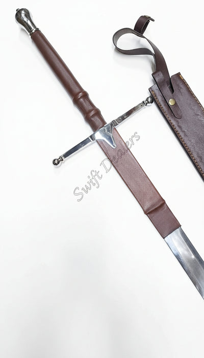 William Wallace Sword Replica – 52” Handmade Stainless Steel Cosplay Sword with Custom Leather Sheath | Medieval Scottish Claymore Prop