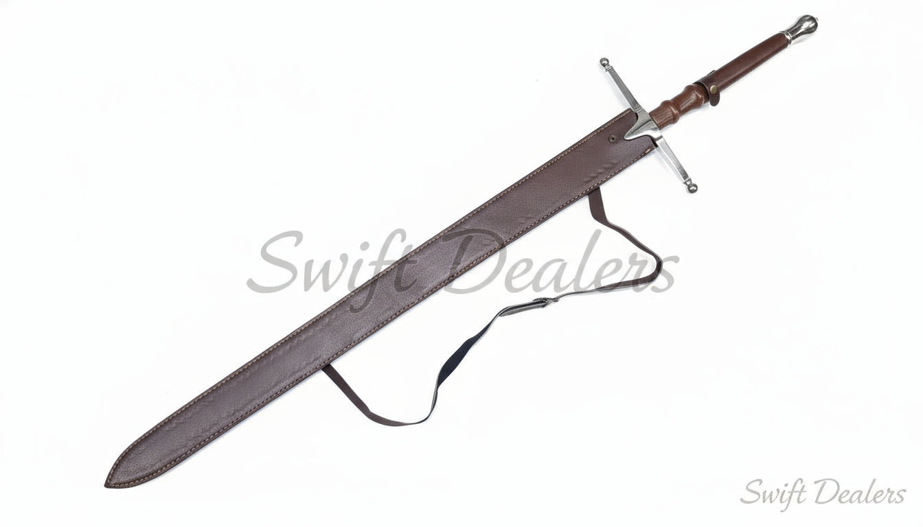 William Wallace Sword Replica – 52” Handmade Stainless Steel Cosplay Sword with Custom Leather Sheath | Medieval Scottish Claymore Prop