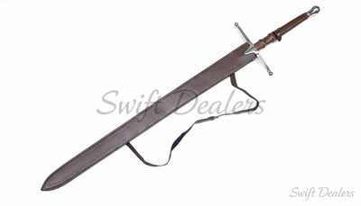 William Wallace Sword Replica – 52” Handmade Stainless Steel Cosplay Sword with Custom Leather Sheath | Medieval Scottish Claymore Prop