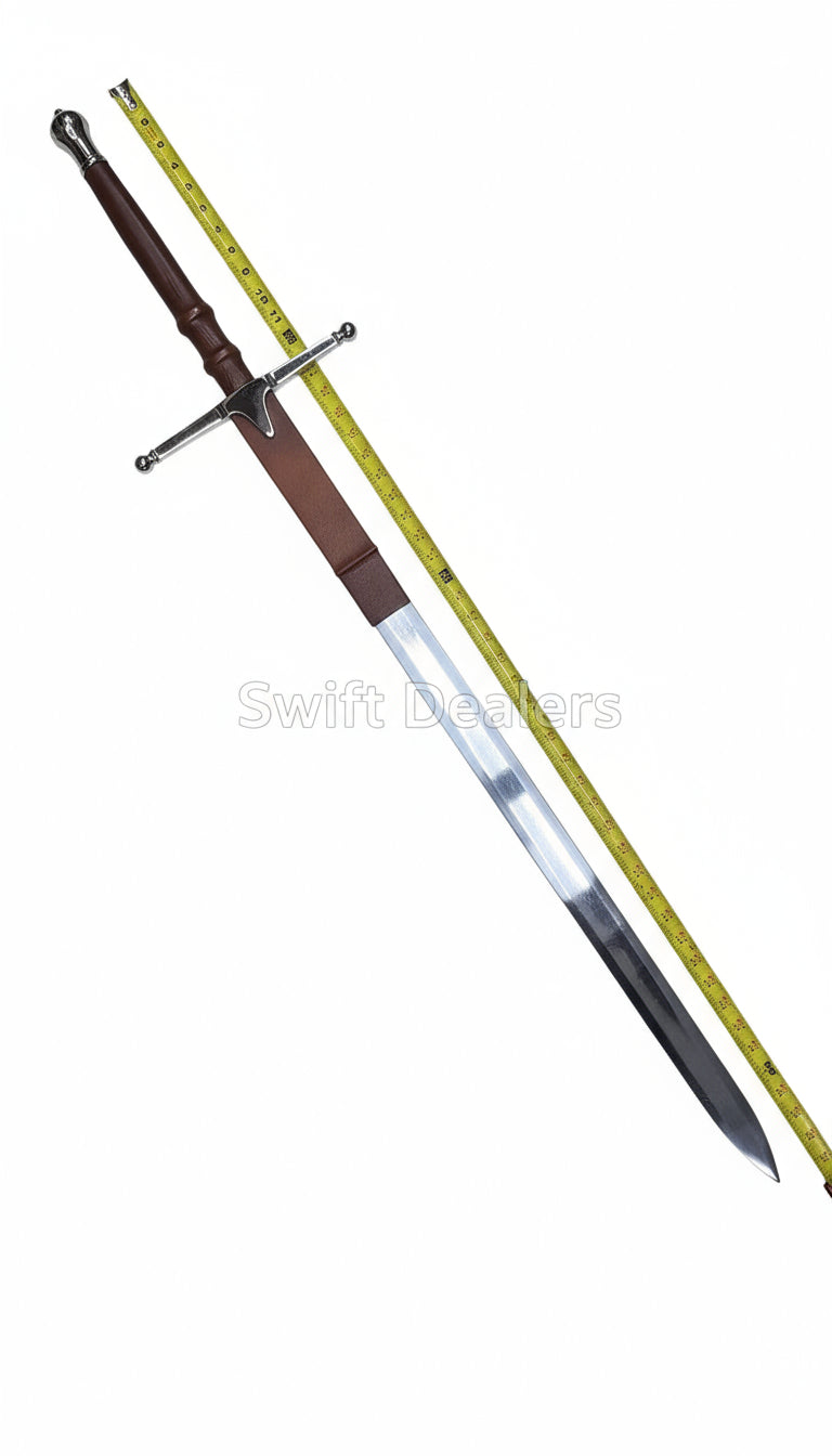 William Wallace Sword Replica – 52” Handmade Stainless Steel Cosplay Sword with Custom Leather Sheath | Medieval Scottish Claymore Prop
