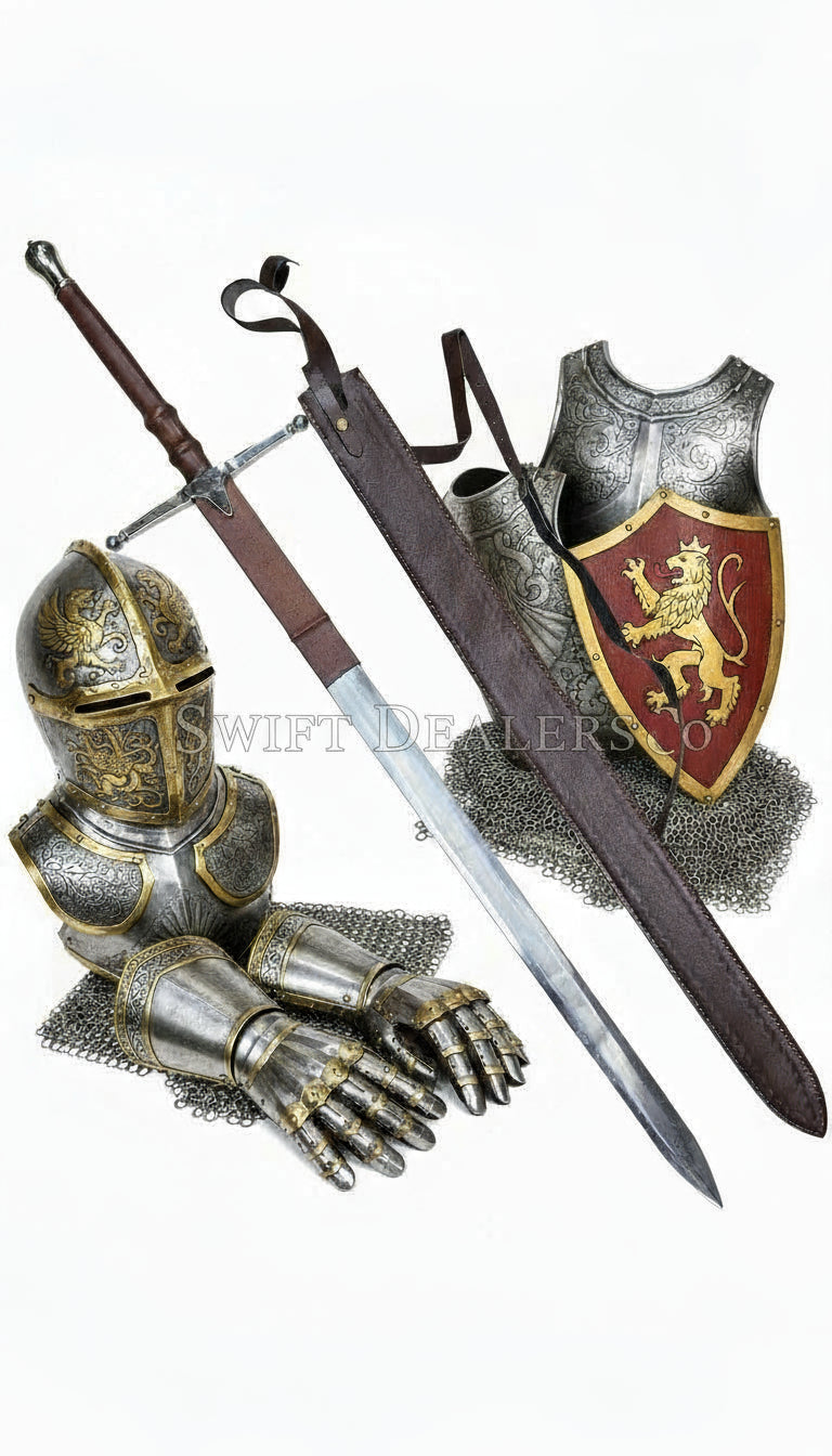 William Wallace Sword Replica – 52” Handmade Stainless Steel Cosplay Sword with Custom Leather Sheath | Medieval Scottish Claymore Prop