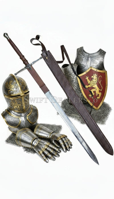 William Wallace Sword Replica – 52” Handmade Stainless Steel Cosplay Sword with Custom Leather Sheath | Medieval Scottish Claymore Prop