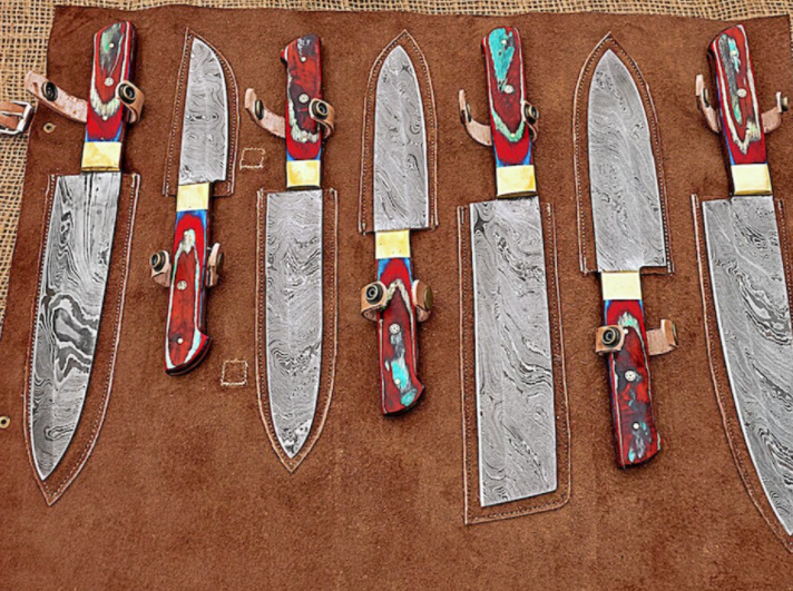 Damascus steel knives set for sale
