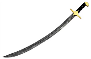 Fully Handmade Damascus Arabic sword With Handle made of Real Buffalo Horn and Brass Work Arabian sword