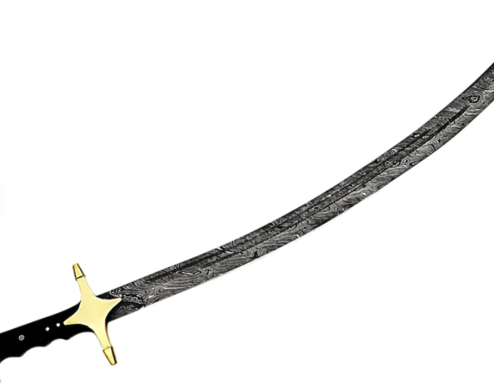Handmade Damascus Arabic sword With Handle made of Real Buffalo Horn and Brass Work