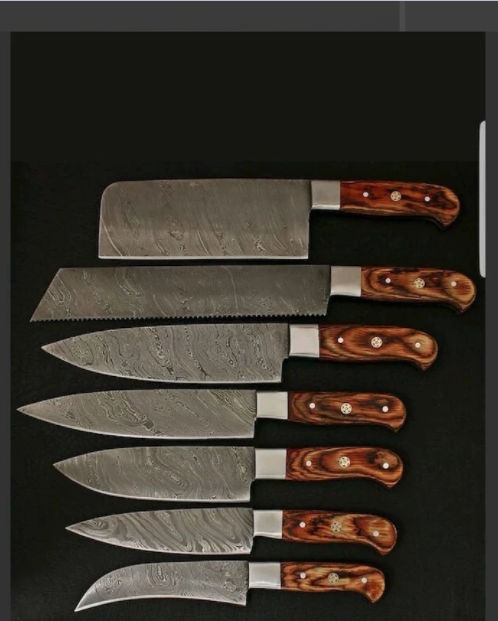Handmade Chef Set of 7, Damascus Steel Chef Set of 7 Knives, Kitchen Knife set of 7 Knives with Leather Case - Swift dealers