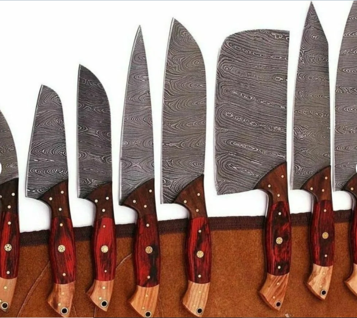 Handmade Chef Set of 8 Knives, Damascus Steel Chef Set of 8, Kitchen Knife Set of 8 Knives With Leather Case Included - Swift dealers