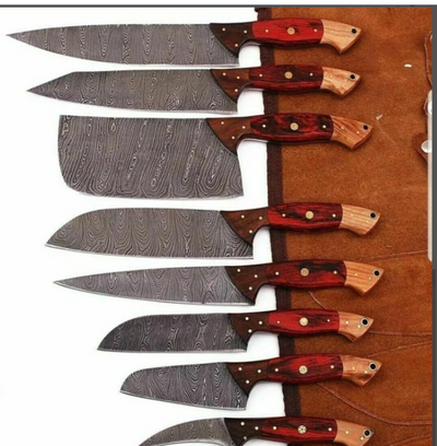 Handmade Chef Set of 8 Knives, Damascus Steel Chef Set of 8, Kitchen Knife Set of 8 Knives With Leather Case Included - Swift dealers