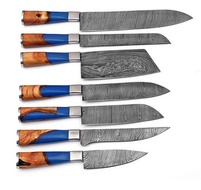 Handmade Chef Set, Damascus Steel Knife Set, Kitchen Knife Set (Set of 7) With Leather Cover - Swift dealers