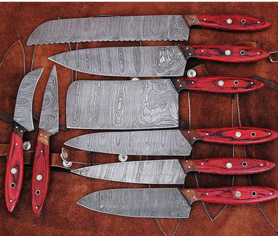 Damascus Steel Chef Set of 8 Pieces with Leather Cover, Kitchen Knife Set of 8 Pieces with Leather Cover - Swift dealers