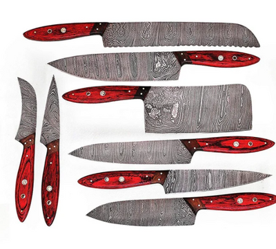 Damascus Steel Chef Set of 8 Pieces with Leather Cover, Kitchen Knife Set of 8 Pieces with Leather Cover - Swift dealers