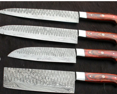 Handmade Chef Set (5 Piece), 5 Piece Damascus Steel Chef Set With Leather Cover, 5 Piece Kitchen Knife Set With Leather Cover - Swift dealers