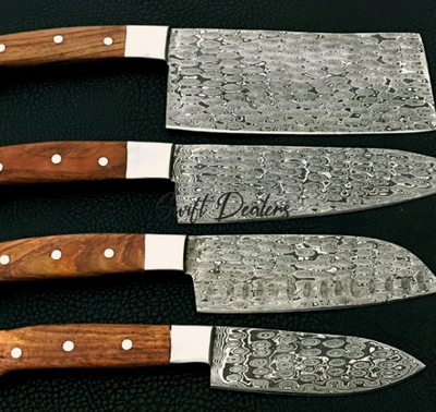 Handmade Chef Set of 4 Knives, Damascus Steel Chef Knife Set of 4 Knives, Kitchen Knife Set of 4 Knives with Leather Cover - Swift dealers