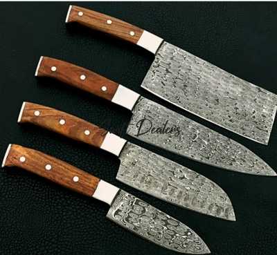 Handmade Chef Set of 4 Knives, Damascus Steel Chef Knife Set of 4 Knives, Kitchen Knife Set of 4 Knives with Leather Cover - Swift dealers