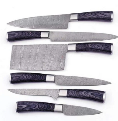 Handmade Chef Set 6 pieces, Damascus Steel Chef Set of 6 Pieces, Kitchen Knife Set of 6 with Leather - Swift dealers