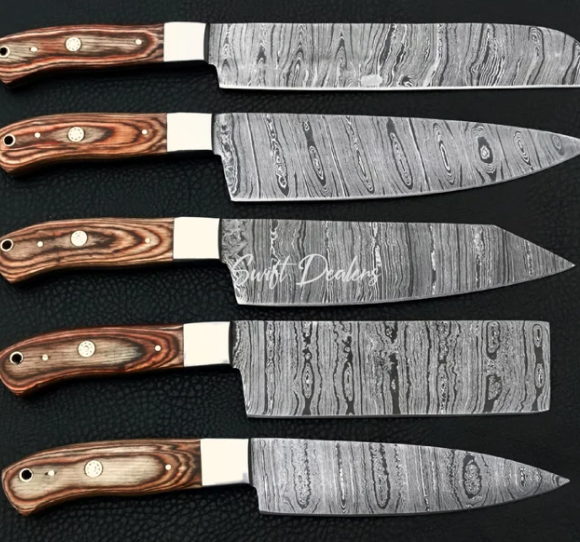5 Piece Handmade Chef Set, 5 Piece Damascus Steel Knife Set, Kitchen Knife Set with Leather Cover - Swift dealers