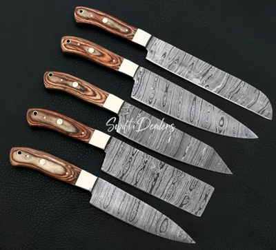 5 Piece Handmade Chef Set, 5 Piece Damascus Steel Knife Set, Kitchen Knife Set with Leather Cover - Swift dealers
