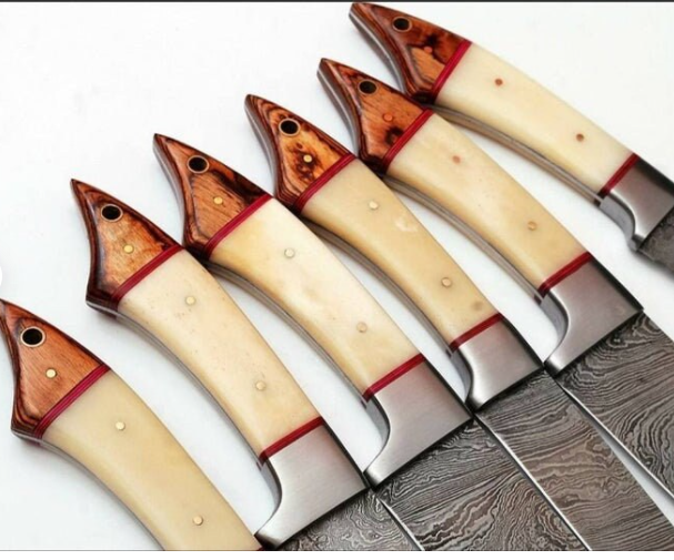 Handmade Chef Set (6 knife set), Damascus Steel Chef Knife Set, Kitchen Knife Set of 6 | Comes with a Leather Wrap - Swift dealers