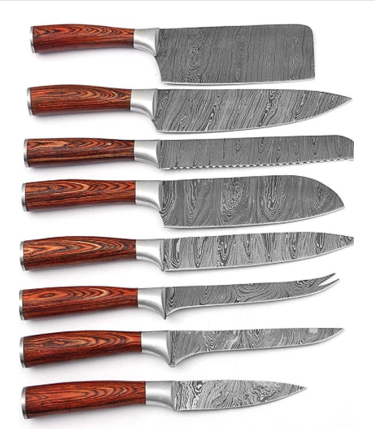 Handmade Chef Set, Damascus Steel 8 Knives Chef Set, Fork Knife Chef Set, Kitchen Knife Set - Swift dealers