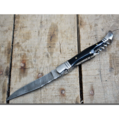 damascus knife with leather sheath 