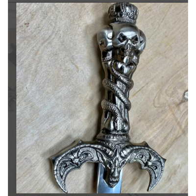 Fully Handmade Lord of the Underworld Serpents Satanic Skull King Sword With Leather Sword