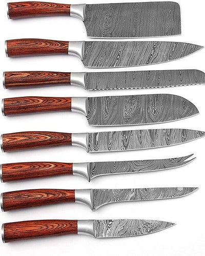 Handmade Chef Set, Damascus Steel 8 Knives Chef Set, Fork Knife Chef Set, Kitchen Knife Set - Swift dealers