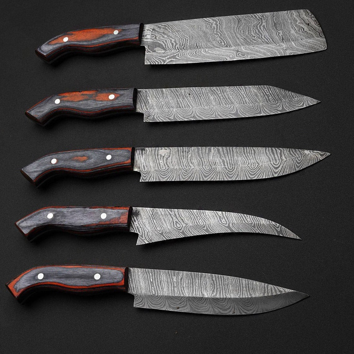 Handmade Chef Set, 5 piece Damascus Chef Knife Set, Kitchen Knife Set With Leather Wrap - Swift dealers