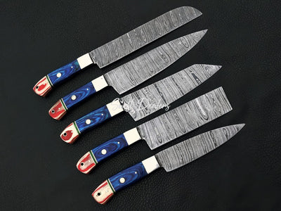 Handmade Chef Set (5 Piece Chef Set), Damascus Steel Knife Set, Kitchen Knife Set | Comes with Leather Wrap Price: - Swift dealers