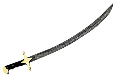 Fully Handmade Damascus Arabic sword With Handle made of Real Buffalo Horn and Brass Work - Swift dealers