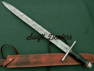 Hand Forged Damascus Sword With Micarta Handle and A Real Leather Sheath (Battle Ready) - Swift dealers