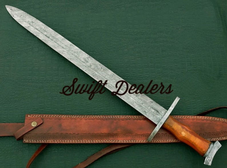 Hand Forged Damascus Sword with Resin Handle and a Real Leather Sheath (Battle Ready) - Swift dealers