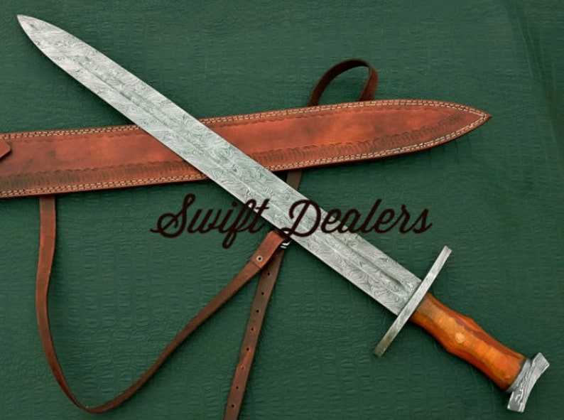 Hand Forged Damascus Sword with Resin Handle and a Real Leather Sheath (Battle Ready) - Swift dealers