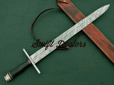 Hand Forged Damascus Sword With Micarta Handle and A Real Leather Sheath (Battle Ready) - Swift dealers