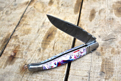 Custom Handmade Damascus Steel Folding Knife/Pocket Knife/Hunting Knife/Camping Knife with Leather Cover - Swift dealers