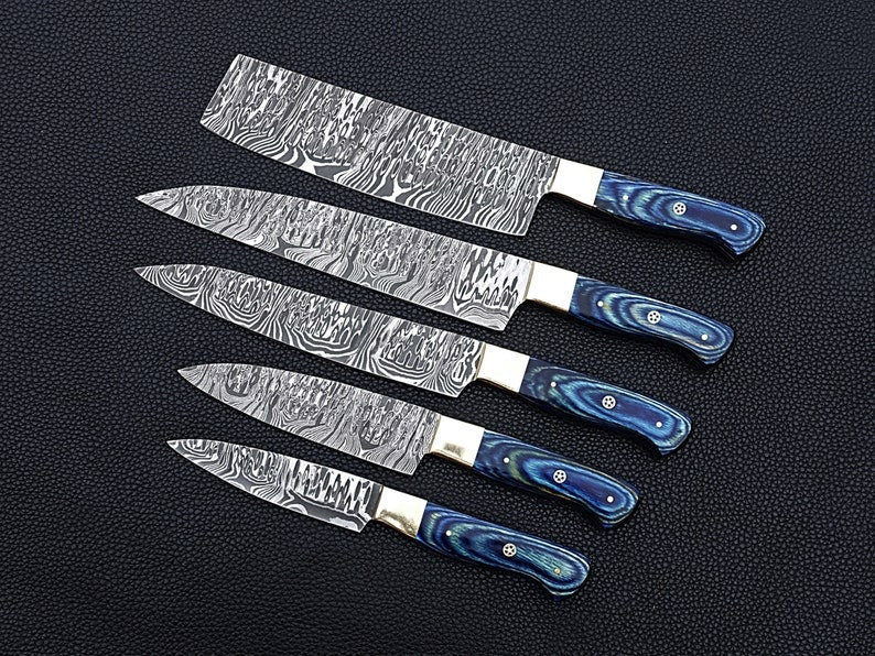 Handmade Chef Set, Damascus Steel Chef Knives Set, Kitchen Knife Set (Set of 5 knives) With Leather Wrap Cover - Swift dealers