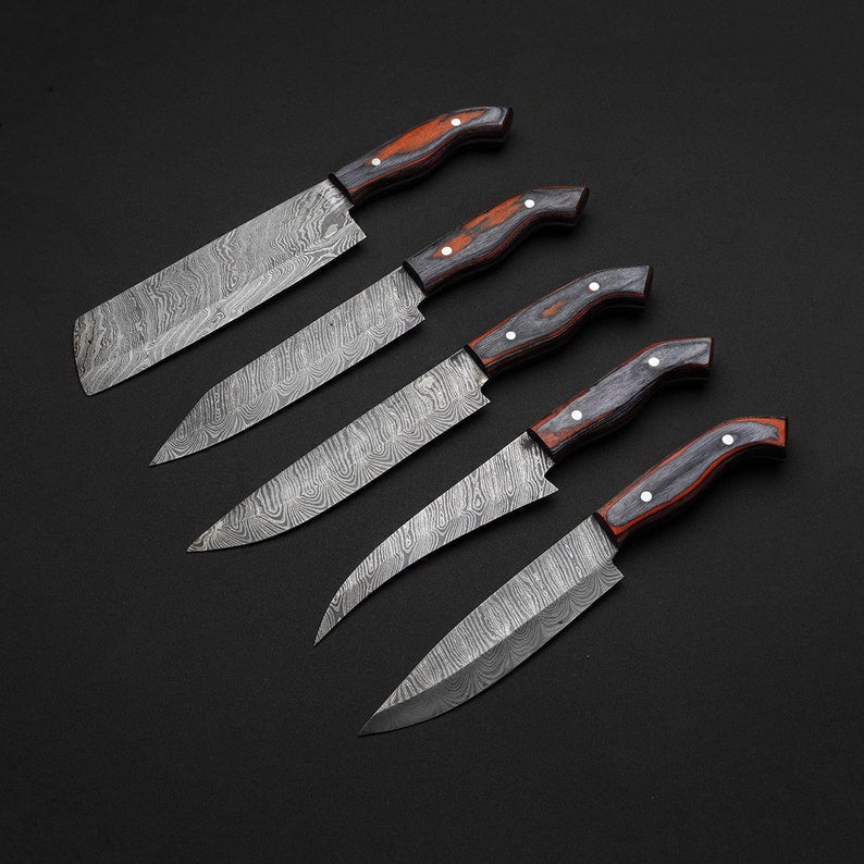 Handmade Chef Set, 5 piece Damascus Chef Knife Set, Kitchen Knife Set With Leather Wrap - Swift dealers