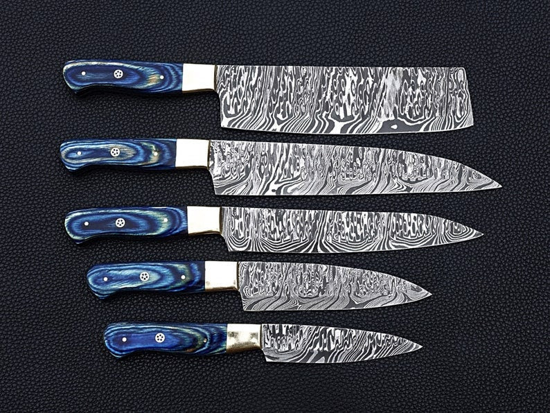 Handmade Chef Set, Damascus Steel Chef Knives Set, Kitchen Knife Set (Set of 5 knives) With Leather Wrap Cover - Swift dealers