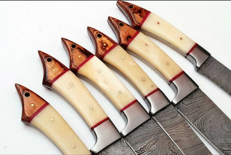 Handmade Chef Set (6 knife set), Damascus Steel Chef Knife Set, Kitchen Knife Set of 6 | Comes with a Leather Wrap - Swift dealers