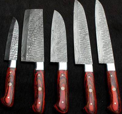 Handmade Chef Set (5 Piece), 5 Piece Damascus Steel Chef Set With Leather Cover, 5 Piece Kitchen Knife Set With Leather Cover Price: - Swift dealers