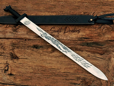 Handmade Dragon Sword with Leather Sheath | Viking Style Dragon Etched Sword with Sheath Fully Handmade - Swift dealers