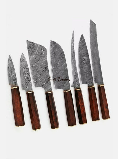 Handmade Chef Set, Damascus Steel Chef Knife Set (7 piece), Kitchen knife set - Swift dealers