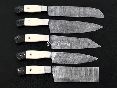 Handmade Chef Set of 5 Knives, Damascus Chef Set of 5 Knives With Leather Case, Kitchen Knife Set of 5 Knives With Leather Case - Swift dealers