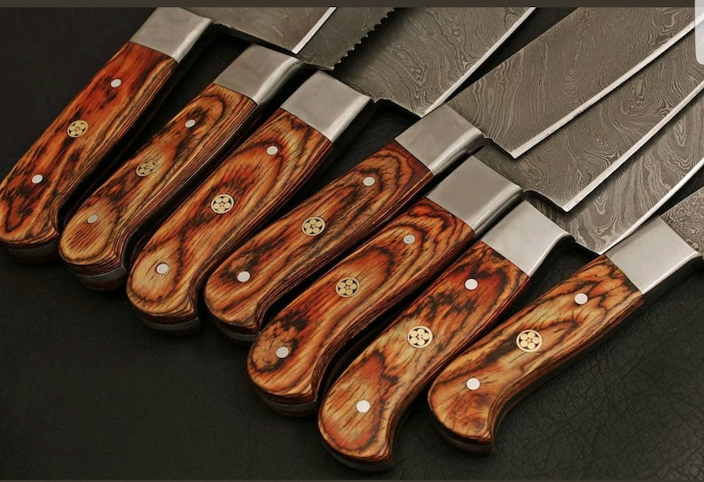 Handmade Chef Set of 7, Damascus Steel Chef Set of 7 Knives, Kitchen Knife set of 7 Knives with Leather Case - Swift dealers