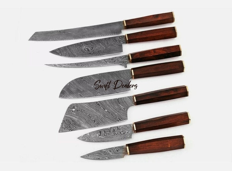Handmade Chef Set, Damascus Steel Chef Knife Set (7 piece), Kitchen knife set - Swift dealers